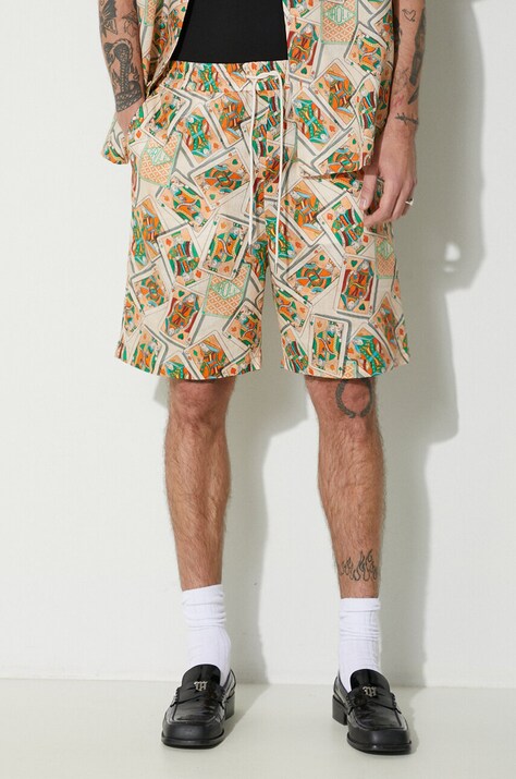 Drôle de Monsieur linen shorts Le Short Jeu de Cartes orange color D-BS138-LI002-PC