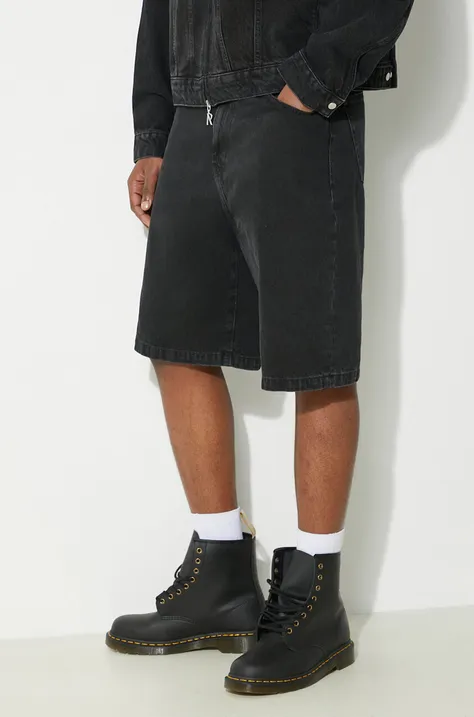 Rifľové krátke nohavice Carhartt WIP Landon pánske, čierna farba, I030469.8906