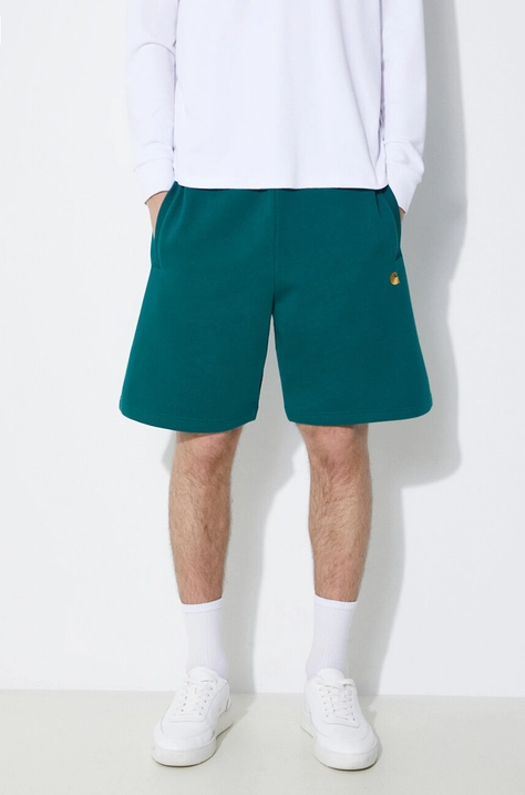 Carhartt WIP pantaloncini Chase Sweat Short uomo colore verde I033669.1YWXX