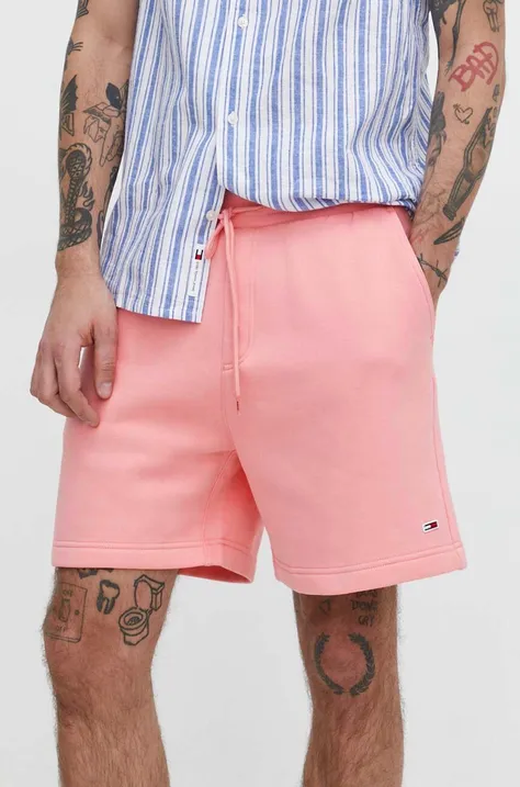 Kraťasy Tommy Jeans pánské, růžová barva, DM0DM18978
