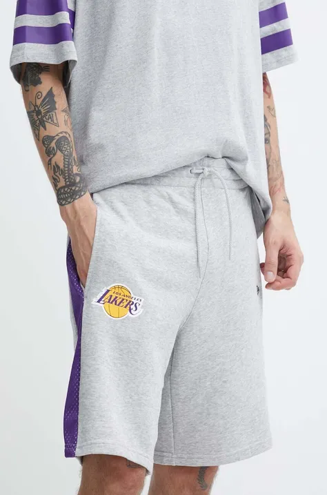 New Era pantaloni scurti barbati, culoarea gri, LOS ANGELES LAKERS