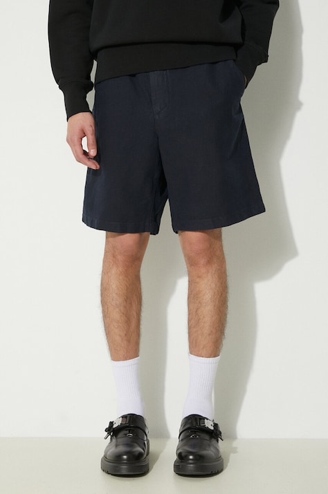 Kratke hlače iz mešanice lana Norse Projects Ezra Relaxed Cotton mornarsko modra barva, N35.0614.7004