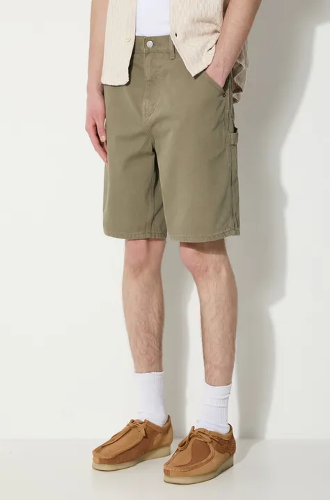Rifľové krátke nohavice thisisneverthat Carpenter Short pánske, zelená farba, TN241WSOKS05