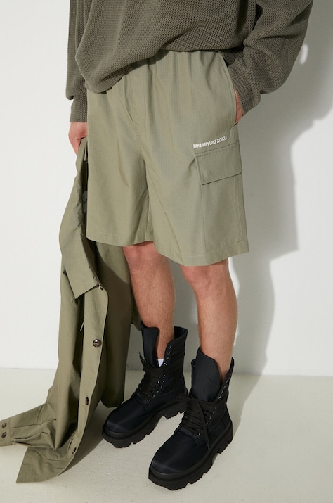 Памучен къс панталон MKI MIYUKI ZOKU Ripstop Cargo Shorts в зелено RIPSTOP.CARGO.SHORTS