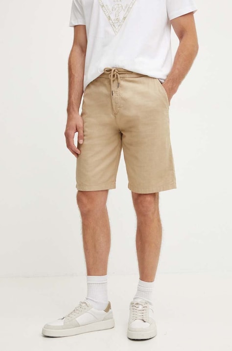 Guess pantaloni scurți din amestec de in culoarea bej, M4GD02 WFBXA