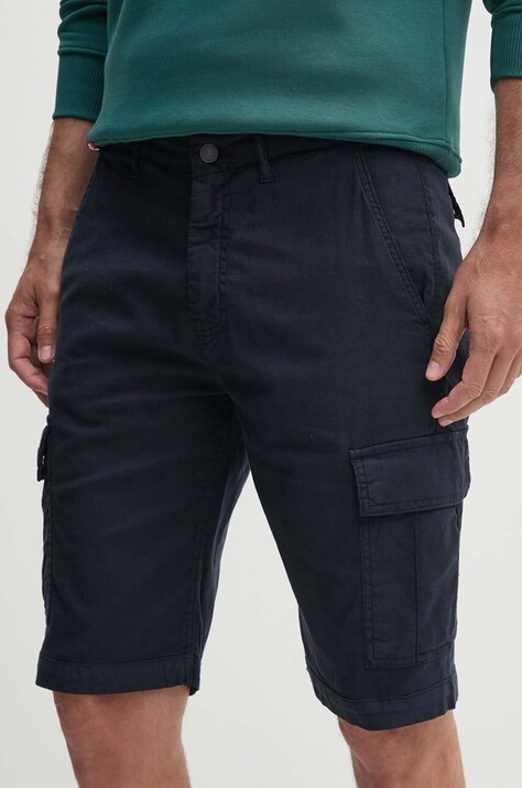 Guess pantaloni scurți din amestec de in culoarea albastru marin, M4GD17 WFBXA
