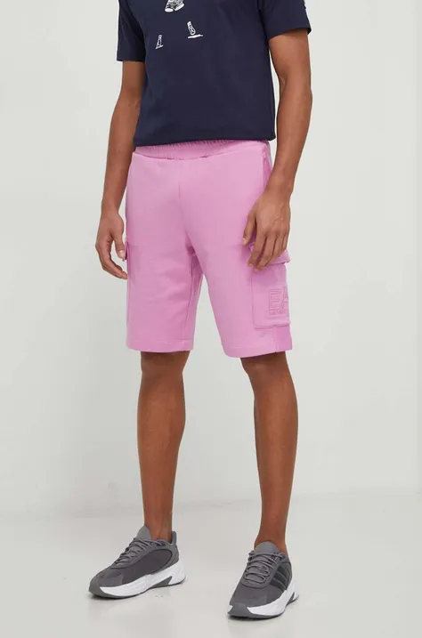 Bavlněné šortky EA7 Emporio Armani růžová barva, hladké