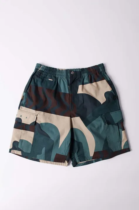 Bavlněné šortky by Parra Distorted Camo Shorts zelená barva, vzorované, 51242