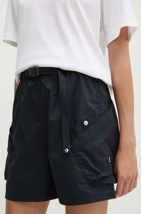 Bavlnené šortky Converse čierna farba, jednofarebné, 10026395-A03
