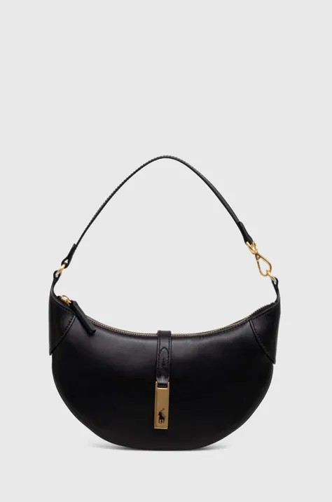 Δερμάτινη τσάντα Polo Ralph Lauren χρώμα: μαύρο