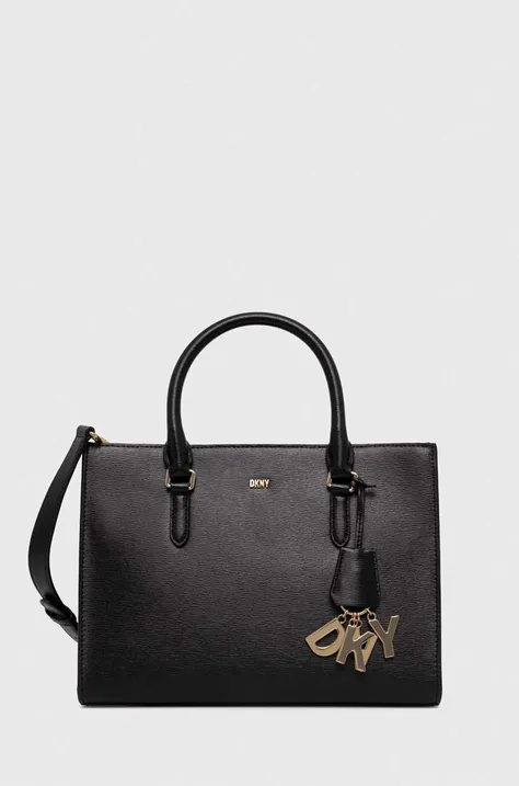 Δερμάτινη τσάντα Dkny χρώμα: μαύρο