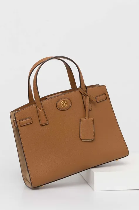 Kožená kabelka Tory Burch Robinson Pebbled Small hnedá farba, 152752.202