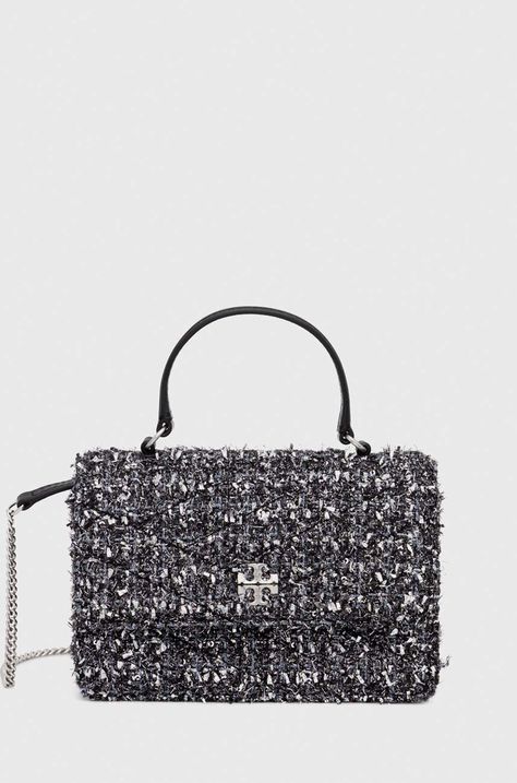 Τσάντα Tory BurchKira Chevron Tweed Mini χρώμα: μαύρο 155542.003