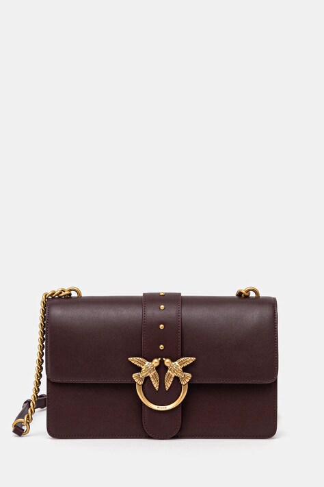 Δερμάτινη τσάντα Pinko χρώμα: καφέ, 100053 A0F1