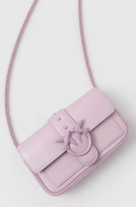 Usnjena večerna torbica Pinko vijolična barva, 100061 A124