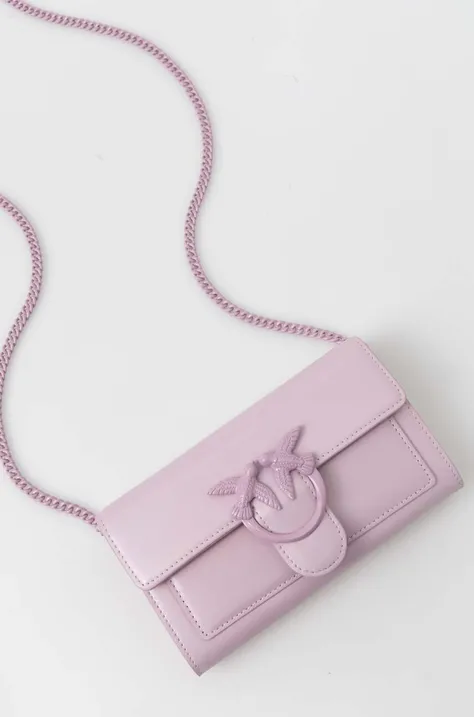 Δερμάτινο πορτοφόλι Pinko γυναικείο, χρώμα: μοβ, 100062 A124