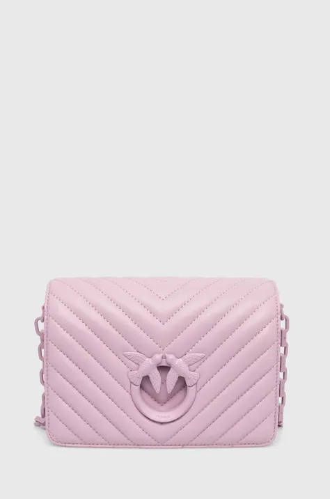Δερμάτινη τσάντα Pinko χρώμα: μοβ