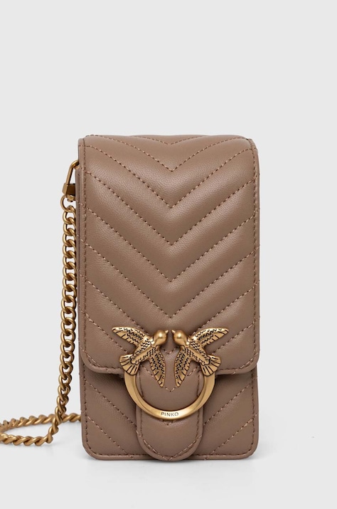 Шкіряна сумочка Pinko колір бежевий