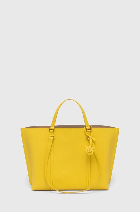Δερμάτινη τσάντα Pinko χρώμα: κίτρινο