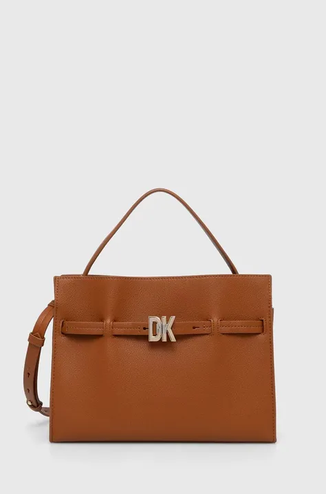 Kožená kabelka Dkny hnedá farba, R413KB93