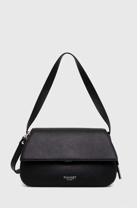 Usnjena torbica Twinset črna barva