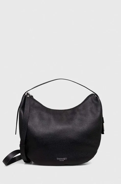 Usnjena torbica Twinset črna barva