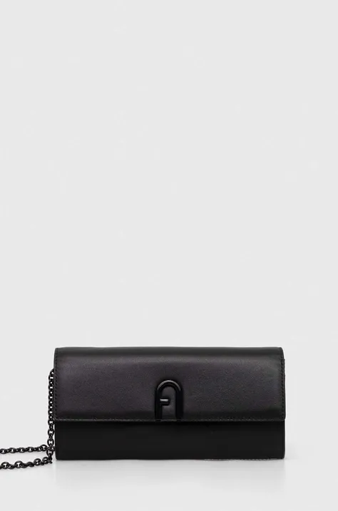 Kožená listová kabelka Furla čierna farba