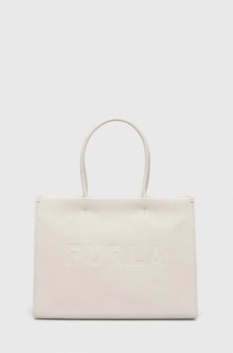 Kožená kabelka Furla biela farba
