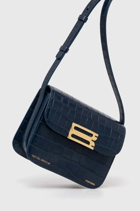 Usnjena torbica Victoria Beckham mornarsko modra barva