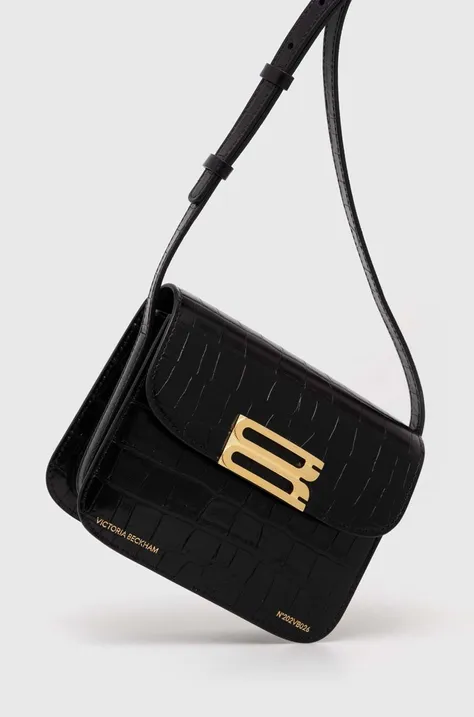 Usnjena torbica Victoria Beckham črna barva