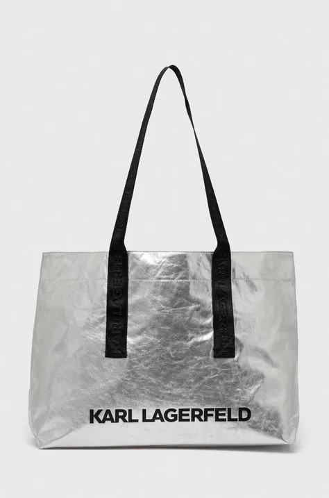 Bavlněná kabelka Karl Lagerfeld stříbrná barva