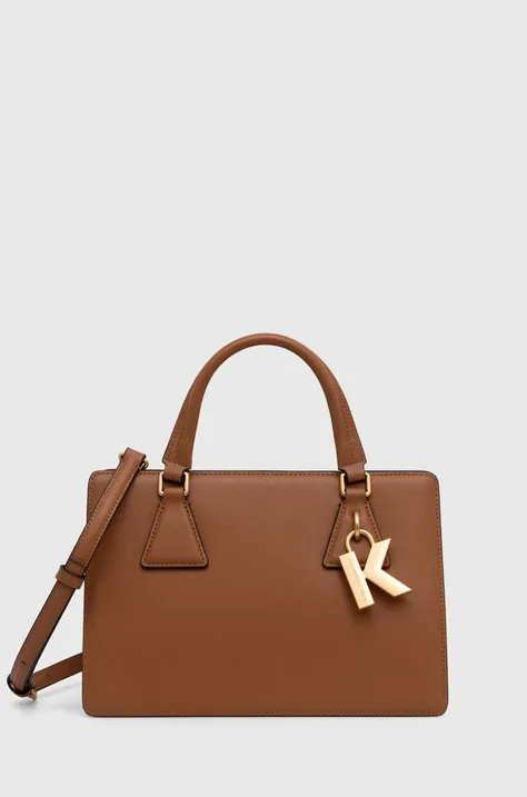 Usnjena torbica Karl Lagerfeld bež barva