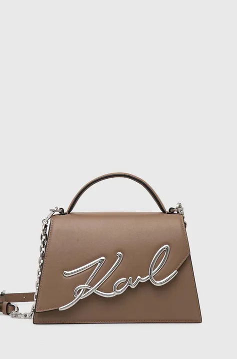 Usnjena torbica Karl Lagerfeld rjava barva