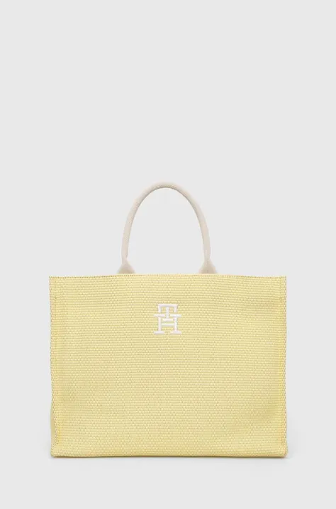 Τσάντα παραλίας Tommy Hilfiger χρώμα: κίτρινο, AW0AW16410