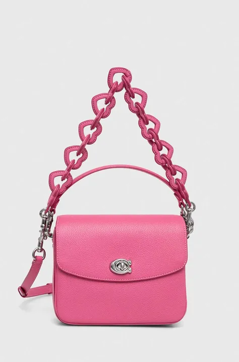 Usnjena torbica Coach Cassie roza barva