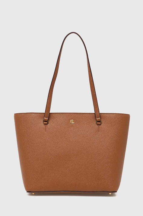 Δερμάτινη τσάντα Lauren Ralph Lauren χρώμα: μπεζ, 431924351