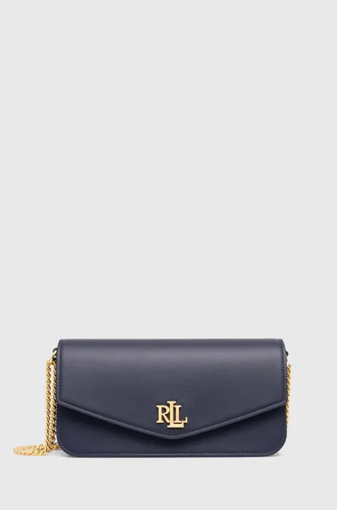 Kožená kabelka Lauren Ralph Lauren tmavomodrá farba