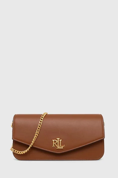 Usnjena torbica Lauren Ralph Lauren rjava barva
