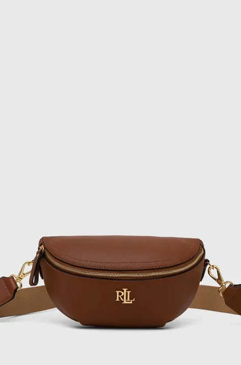 Kožená kabelka Lauren Ralph Lauren hnedá farba