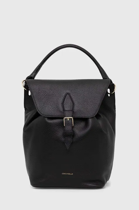 Kožený ruksak Coccinelle dámsky, čierna farba, malý, jednofarebný