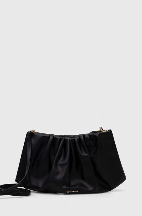 Kožená listová kabelka Coccinelle čierna farba