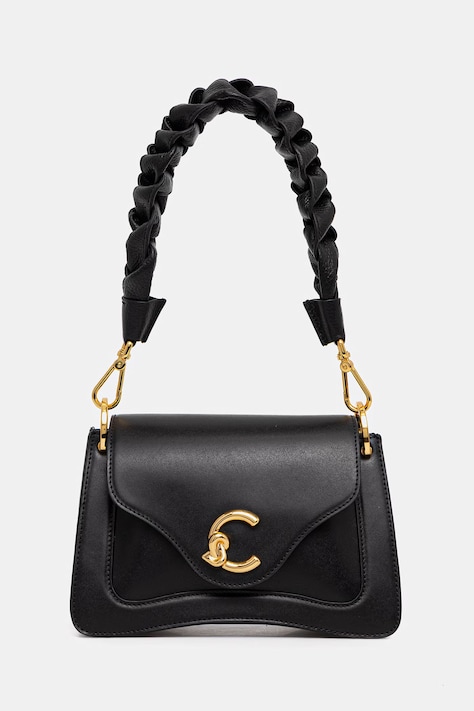 Coccinelle pasek do torebki skórzany kolor czarny