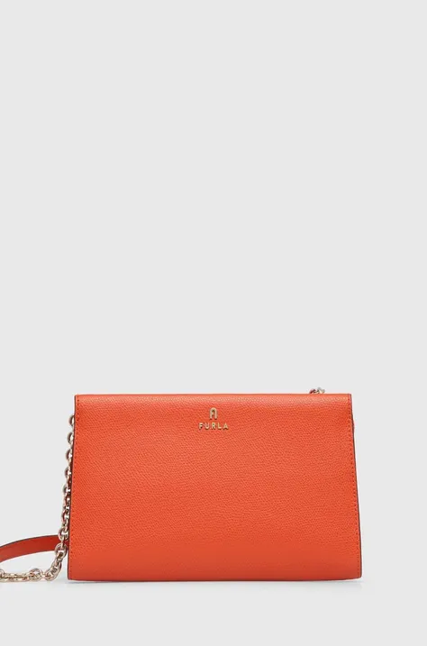 Kožená kabelka Furla oranžová farba