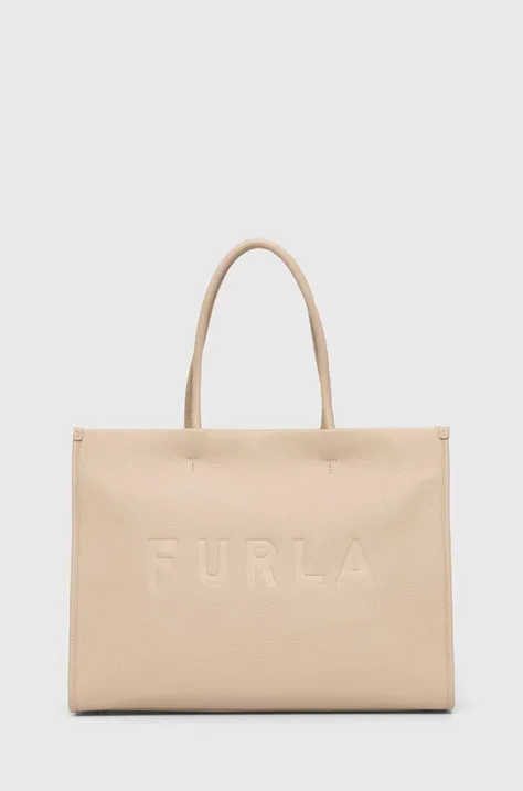 Δερμάτινη τσάντα Furla χρώμα: μπεζ