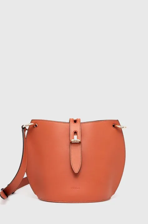 Kožená kabelka Furla oranžová farba