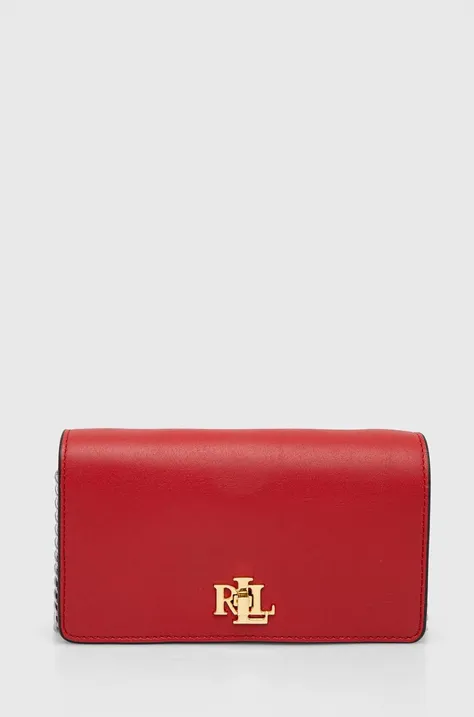 Usnjena torbica Lauren Ralph Lauren rdeča barva