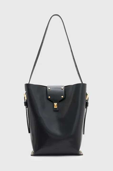 Kožená kabelka AllSaints MIRO čierna farba