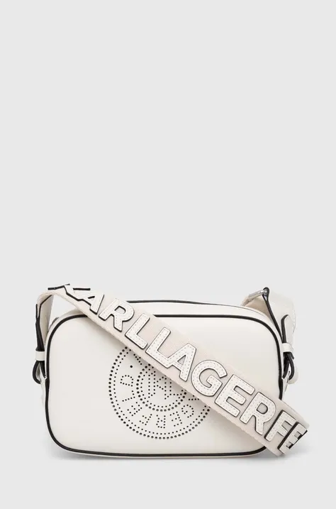 Usnjena torbica Karl Lagerfeld bela barva