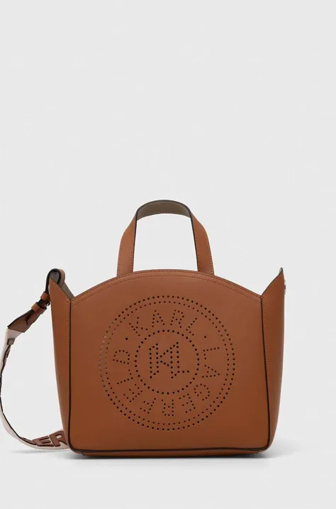 Δερμάτινη τσάντα Karl Lagerfeld χρώμα: καφέ