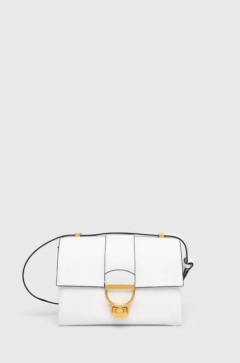 Kožená kabelka Coccinelle biela farba